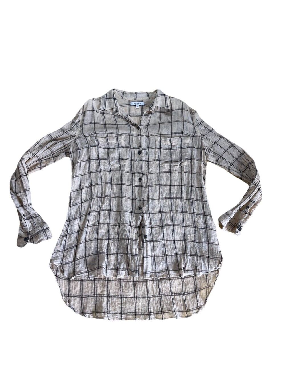 Madewell Crinkle Gauze Cotton Button Up Size S Plaid Summer Lightweight Oversize
